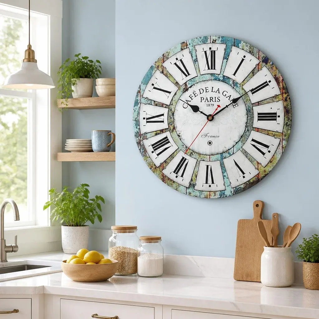 40cm Wall Clock Rustic Country Retro Design MDF Roman Numerals Home Decor
