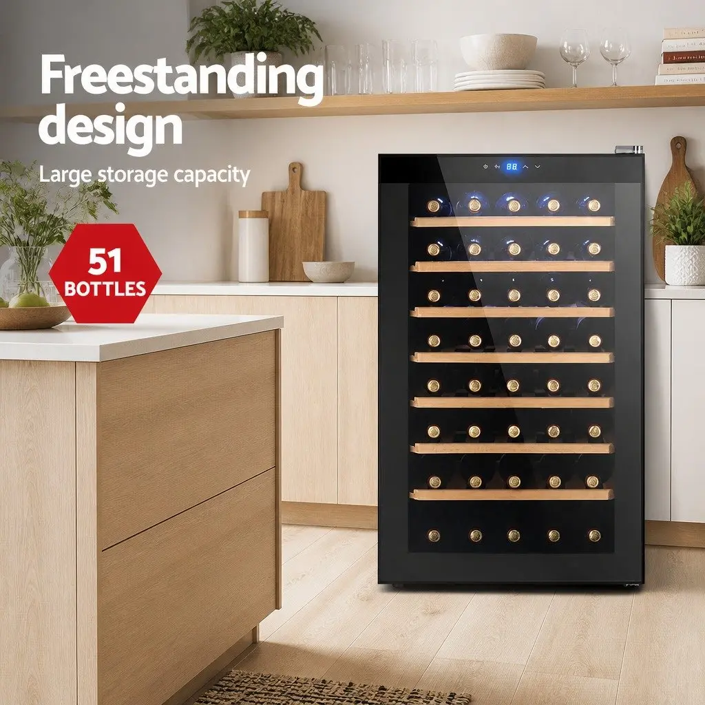 Wine Cooler Compressor Black 51 Bottle Capacity Touch Control LED Lighting