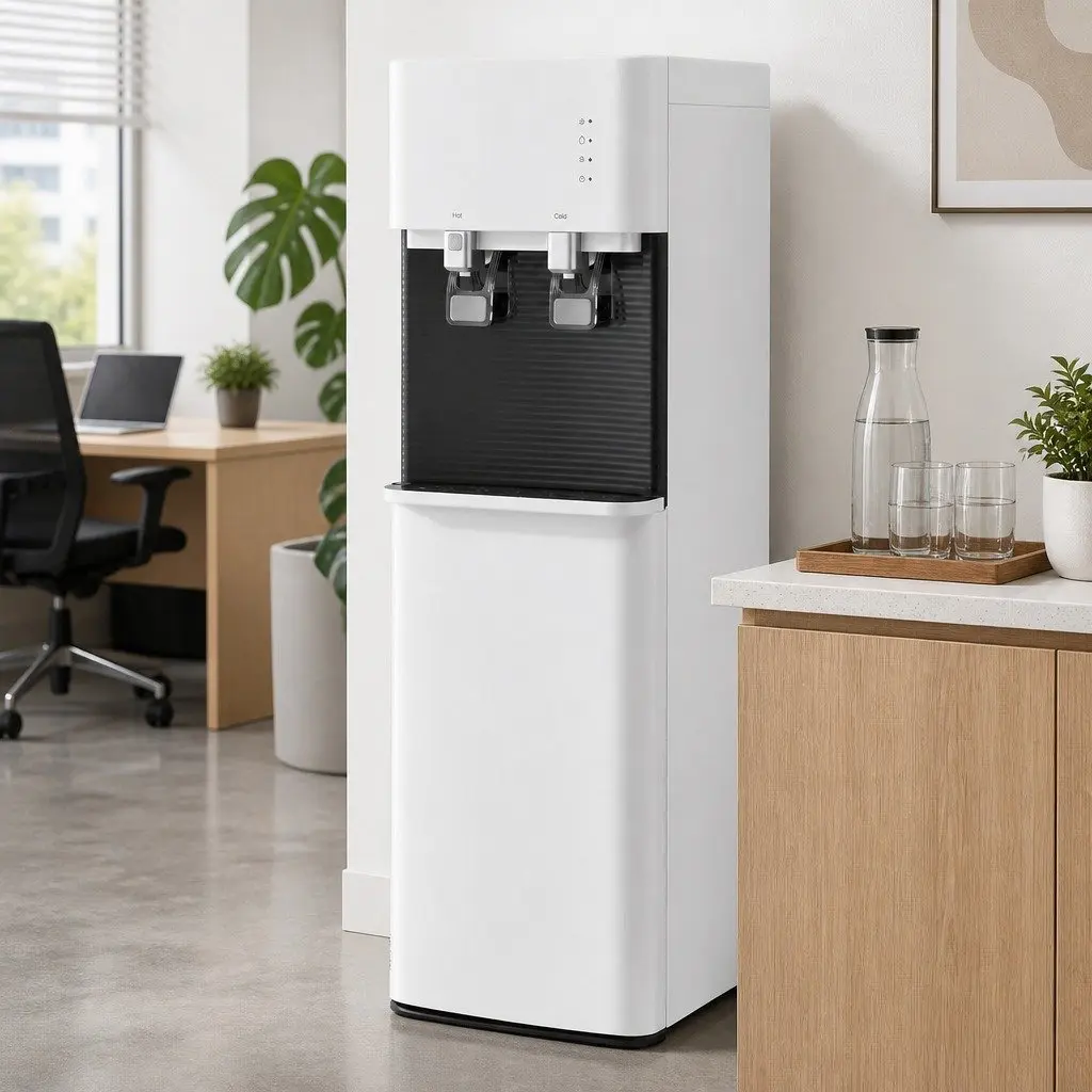 Water Dispenser Bottom Loading Stainless Steel White 31 x 35 x 104 cm Hot Cold Dual Tap Chiller Filter Purifier