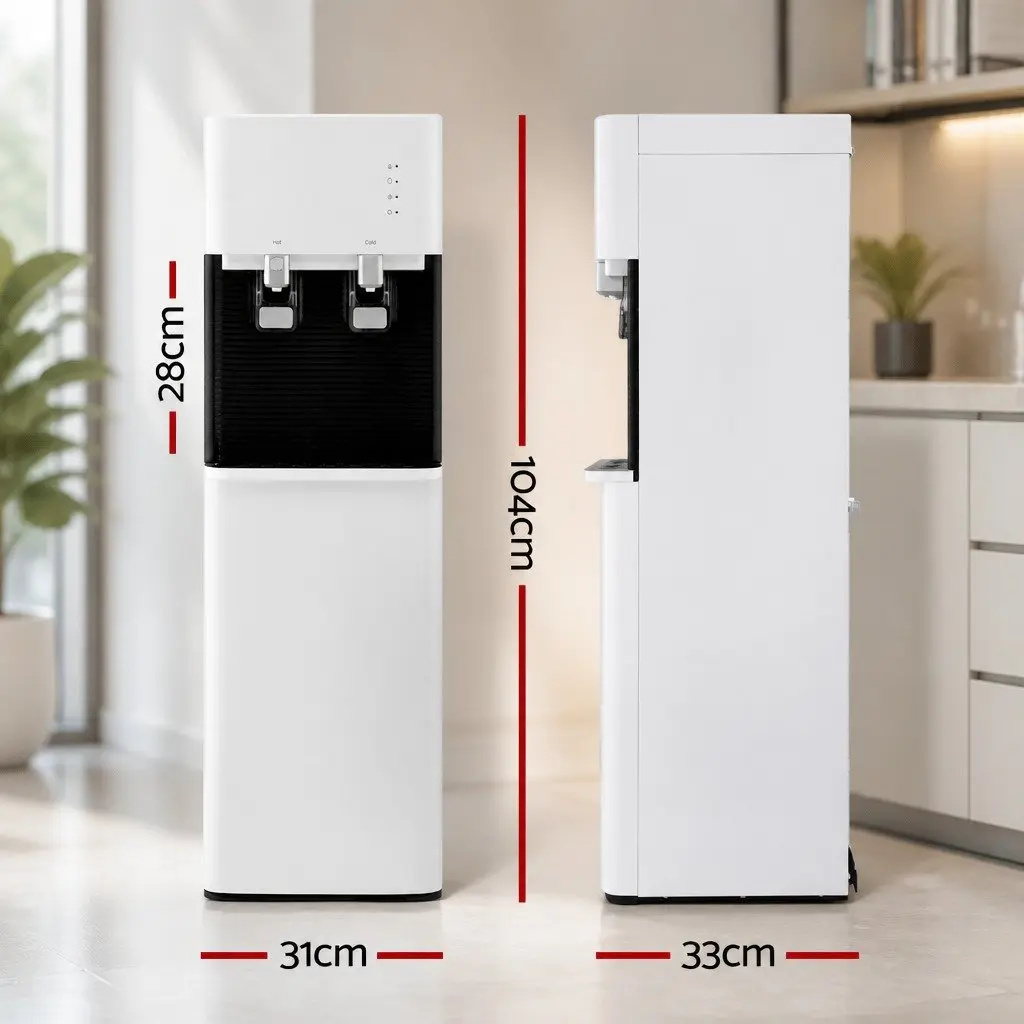 Water Dispenser Bottom Loading Stainless Steel White 31 x 35 x 104 cm Hot Cold Dual Tap Chiller Filter Purifier