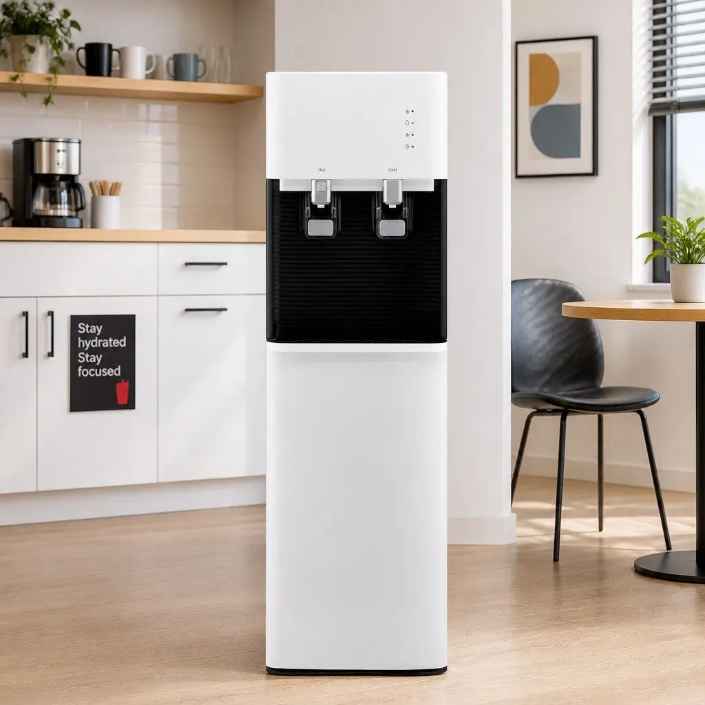 Water Dispenser Bottom Loading Stainless Steel White 31 x 35 x 104 cm Hot Cold Dual Tap Chiller Filter Purifier
