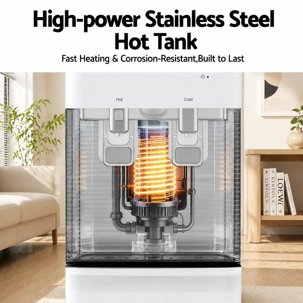 Water Dispenser Bottom Loading Stainless Steel White 31 x 35 x 104 cm Hot Cold Dual Tap Chiller Filter Purifier