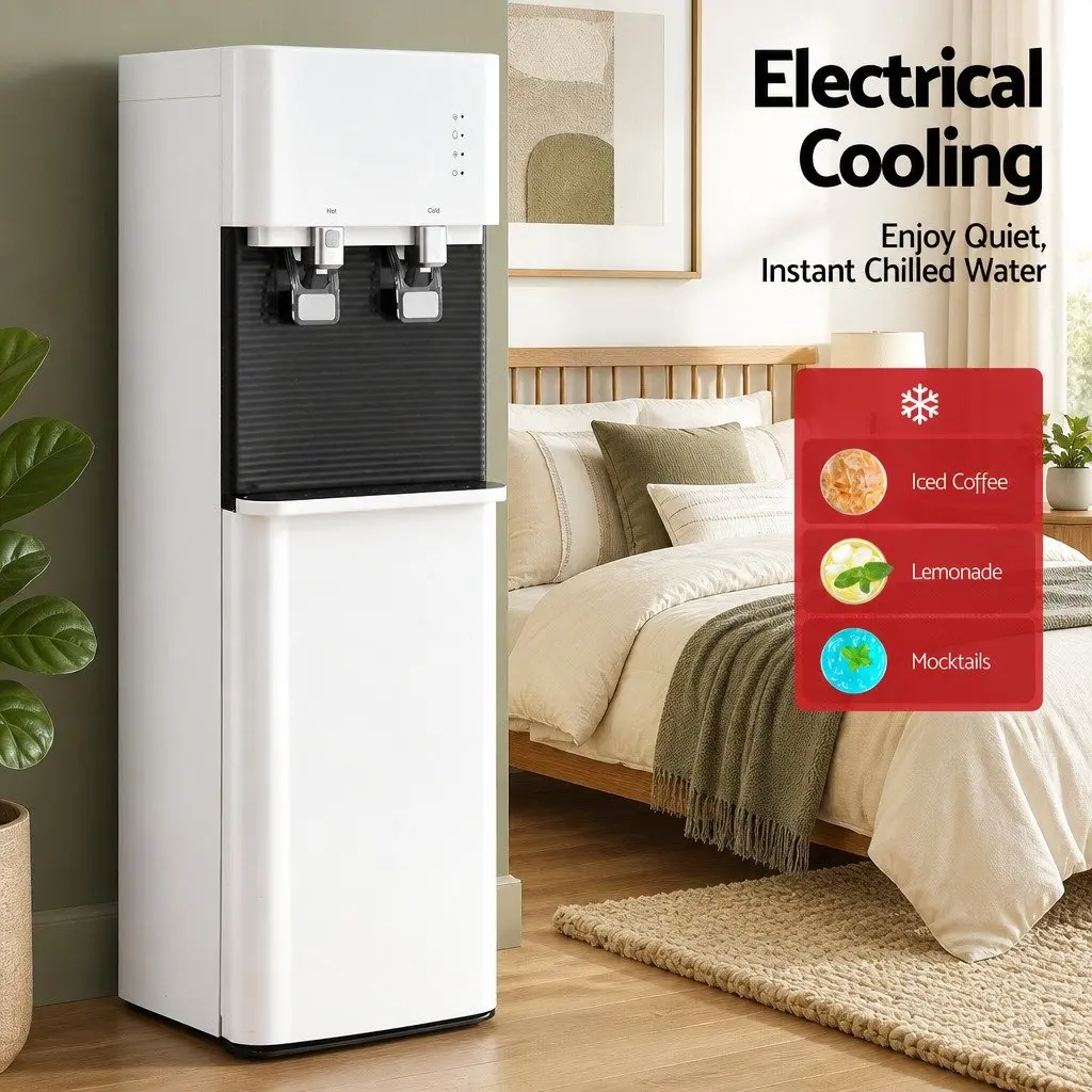 Water Dispenser Bottom Loading Stainless Steel White 31 x 35 x 104 cm Hot Cold Dual Tap Chiller Filter Purifier
