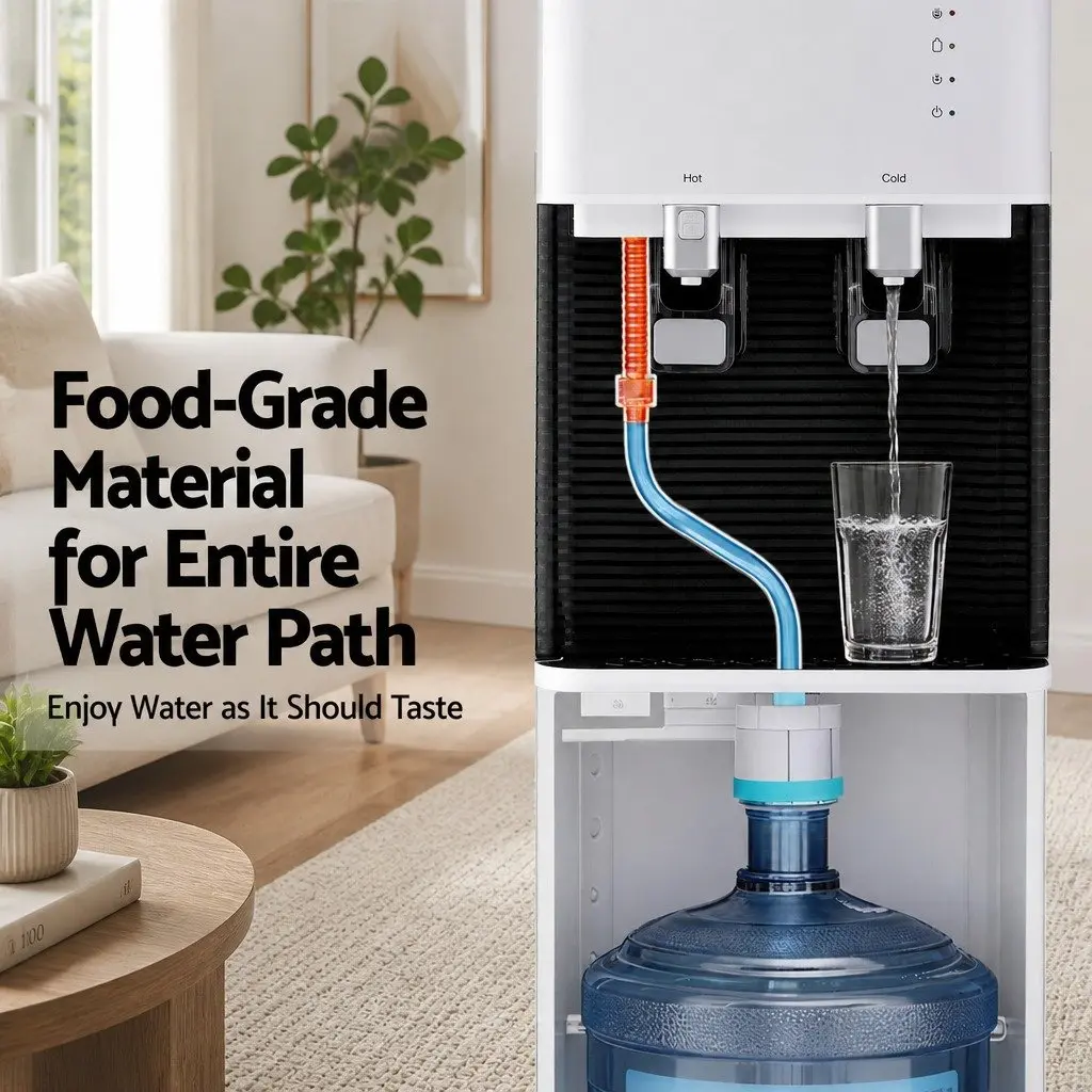 Water Dispenser Bottom Loading Stainless Steel White 31 x 35 x 104 cm Hot Cold Dual Tap Chiller Filter Purifier