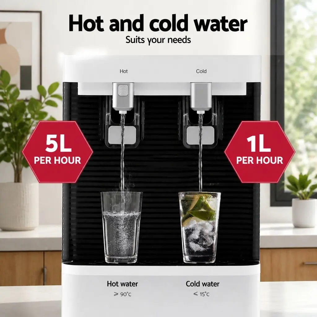 Water Dispenser Bottom Loading Stainless Steel White 31 x 35 x 104 cm Hot Cold Dual Tap Chiller Filter Purifier