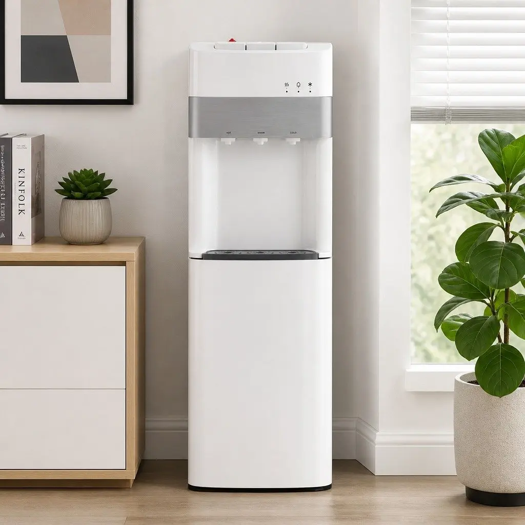 Water Dispenser Bottom Loading Stainless Steel 31 x 35 x 104 cm White 3 Taps Hot Cold Normal Temperature