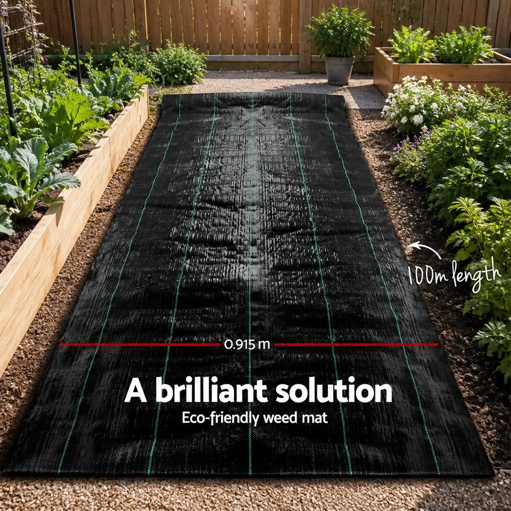 Weed Control Mat Black 0.915m x 100m UV Resistant Porous Surface for Garden Landscape