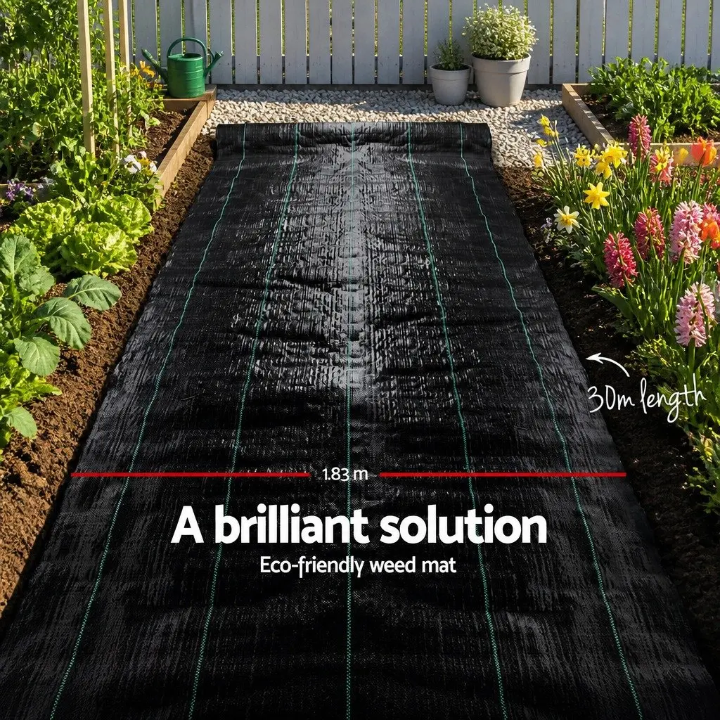 Weed Control Mat Woven Fabric 1.83m x 30m Black Garden Weedmat