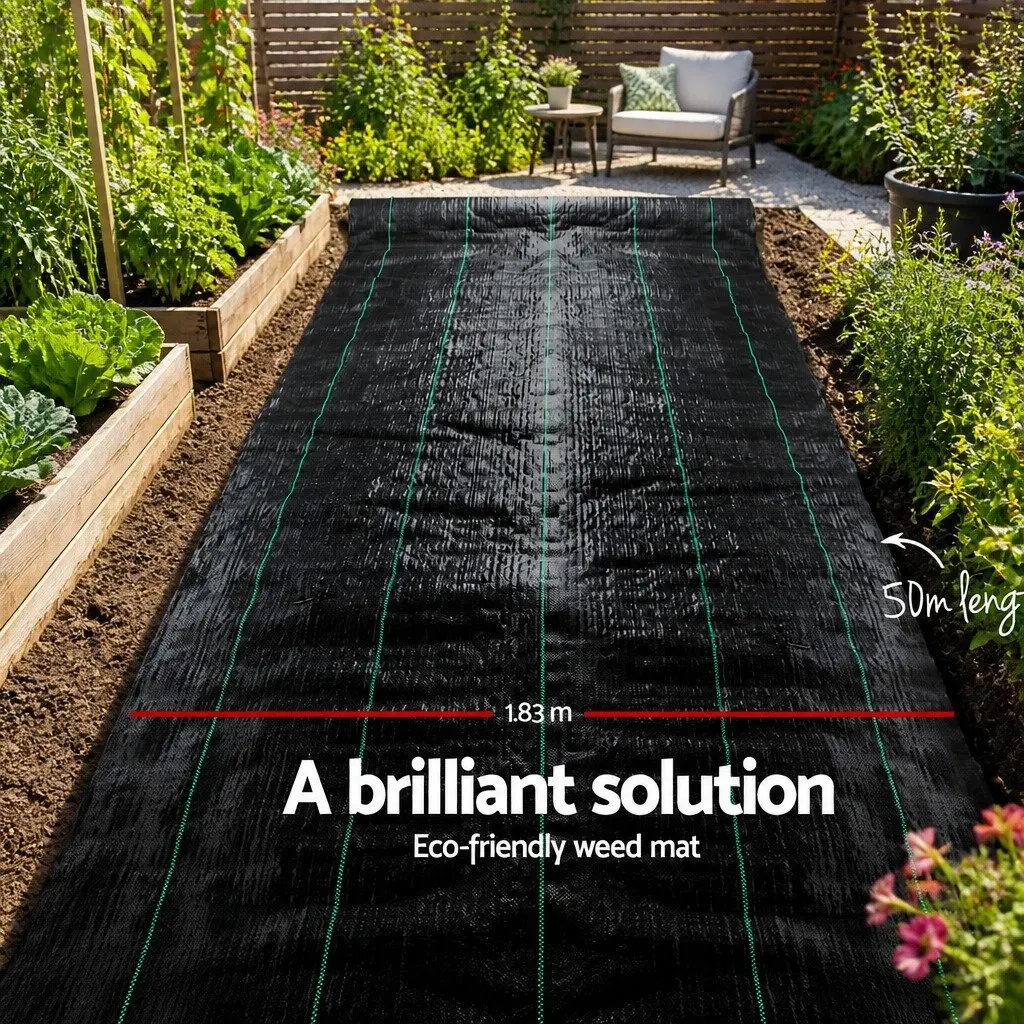Weed Control Mat Black Woven Fabric 1.83m x 50m UV Resistant Porous Garden Pathways Landscaping