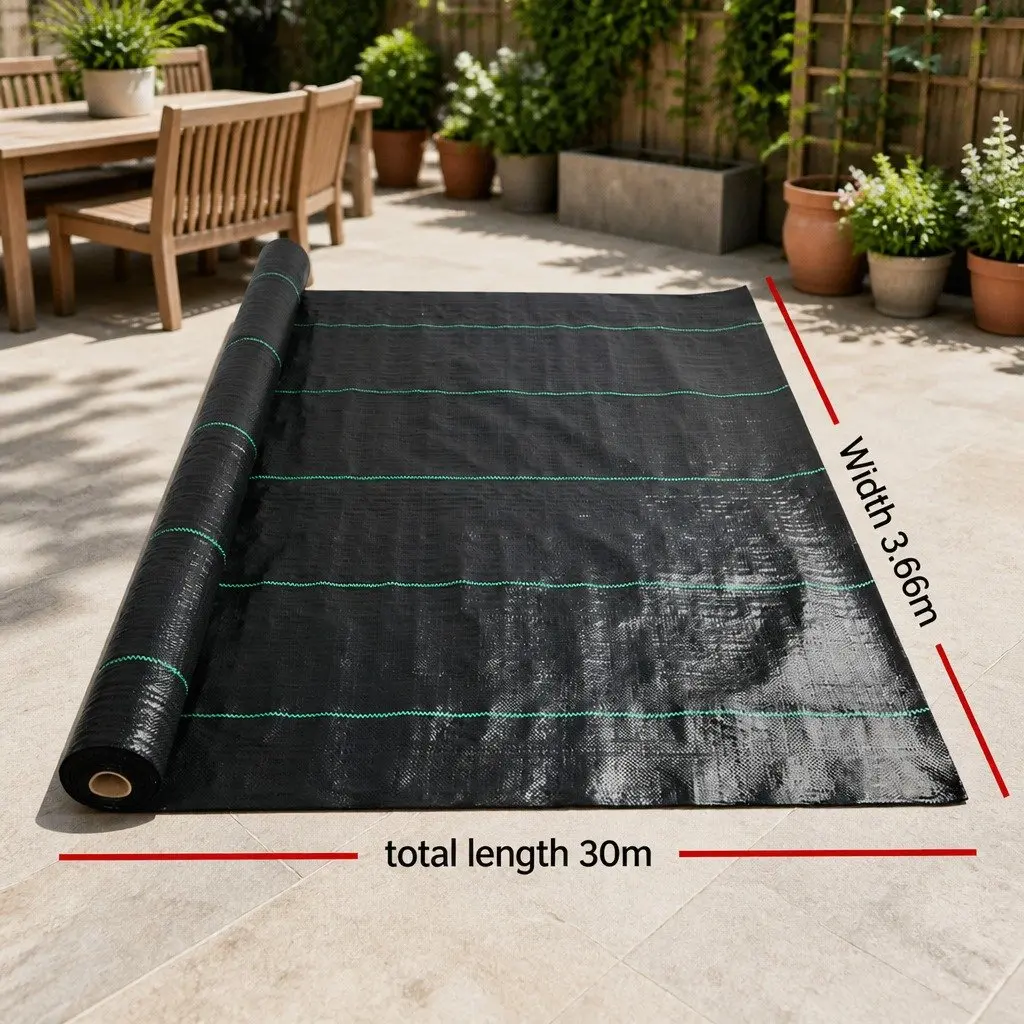 Weed Control Mat Woven Fabric 3.66m x 30m Black UV Resistant Porous