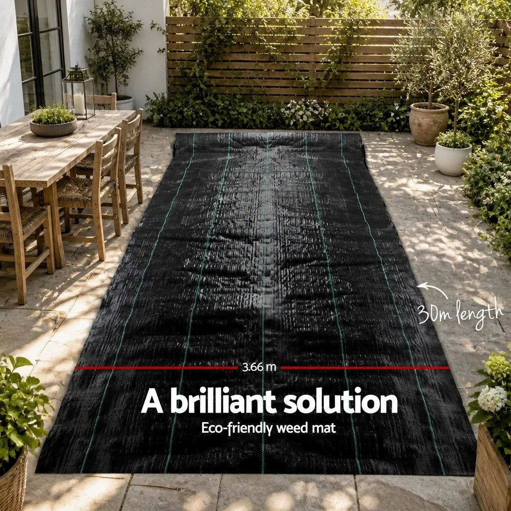 Weed Control Mat Woven Fabric 3.66m x 30m Black UV Resistant Porous