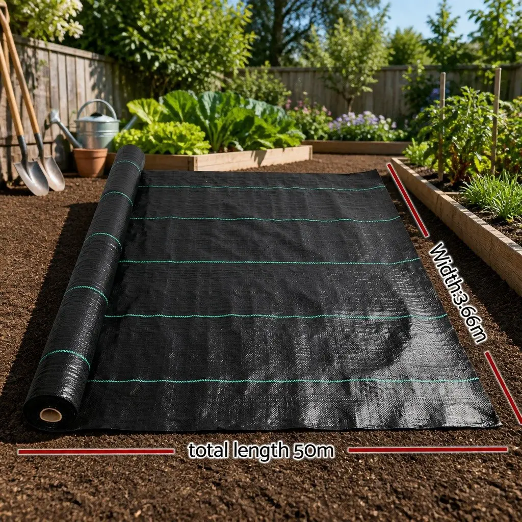 Weed Control Mat Woven PE Fabric 3.66m x 50m Black UV Resistant