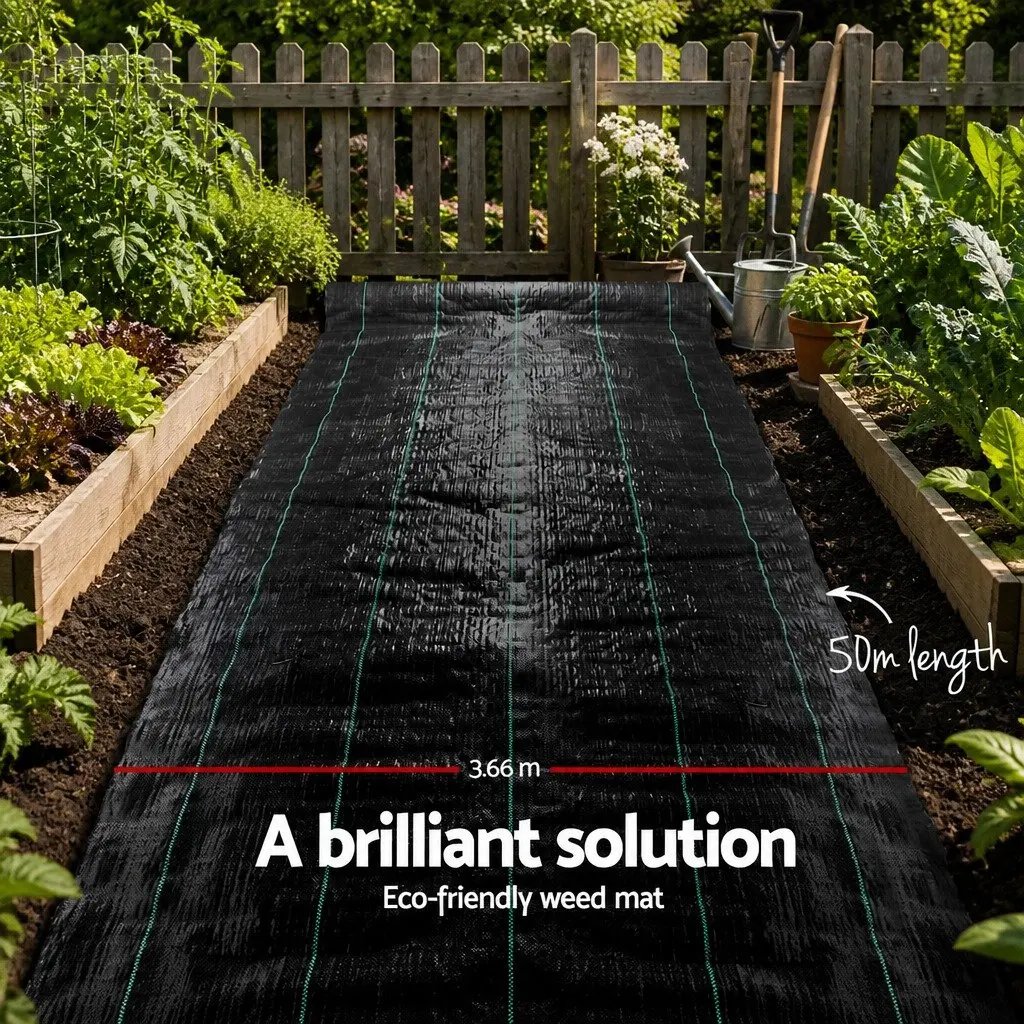 Weed Control Mat Woven PE Fabric 3.66m x 50m Black UV Resistant