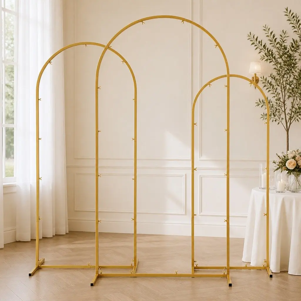 Wedding Arch Backdrop Stand Set of 3 Metal Frame Gold Party Decoration Ceremony