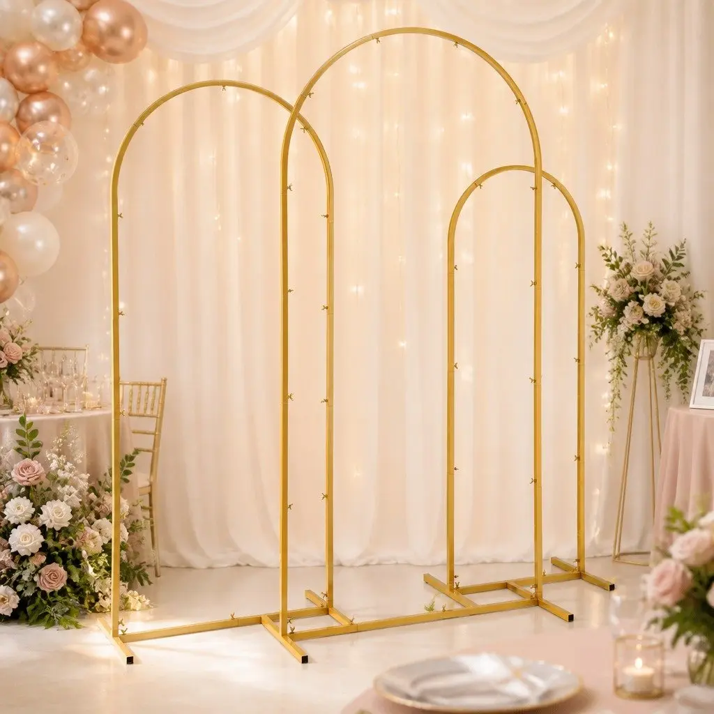 Wedding Arch Backdrop Stand Set of 3 Metal Frame Gold Party Decoration Ceremony