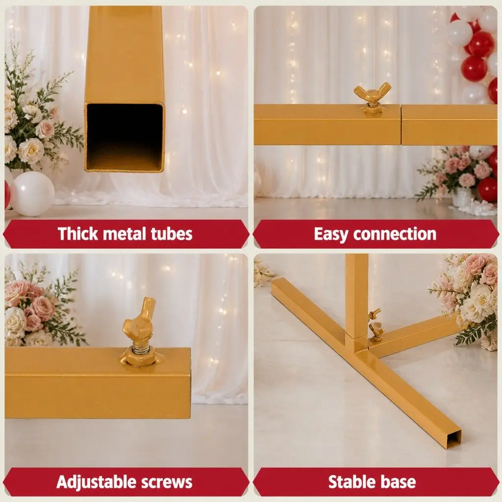 Wedding Arch Backdrop Stand Set of 3 Metal Frame Gold Party Decoration Ceremony