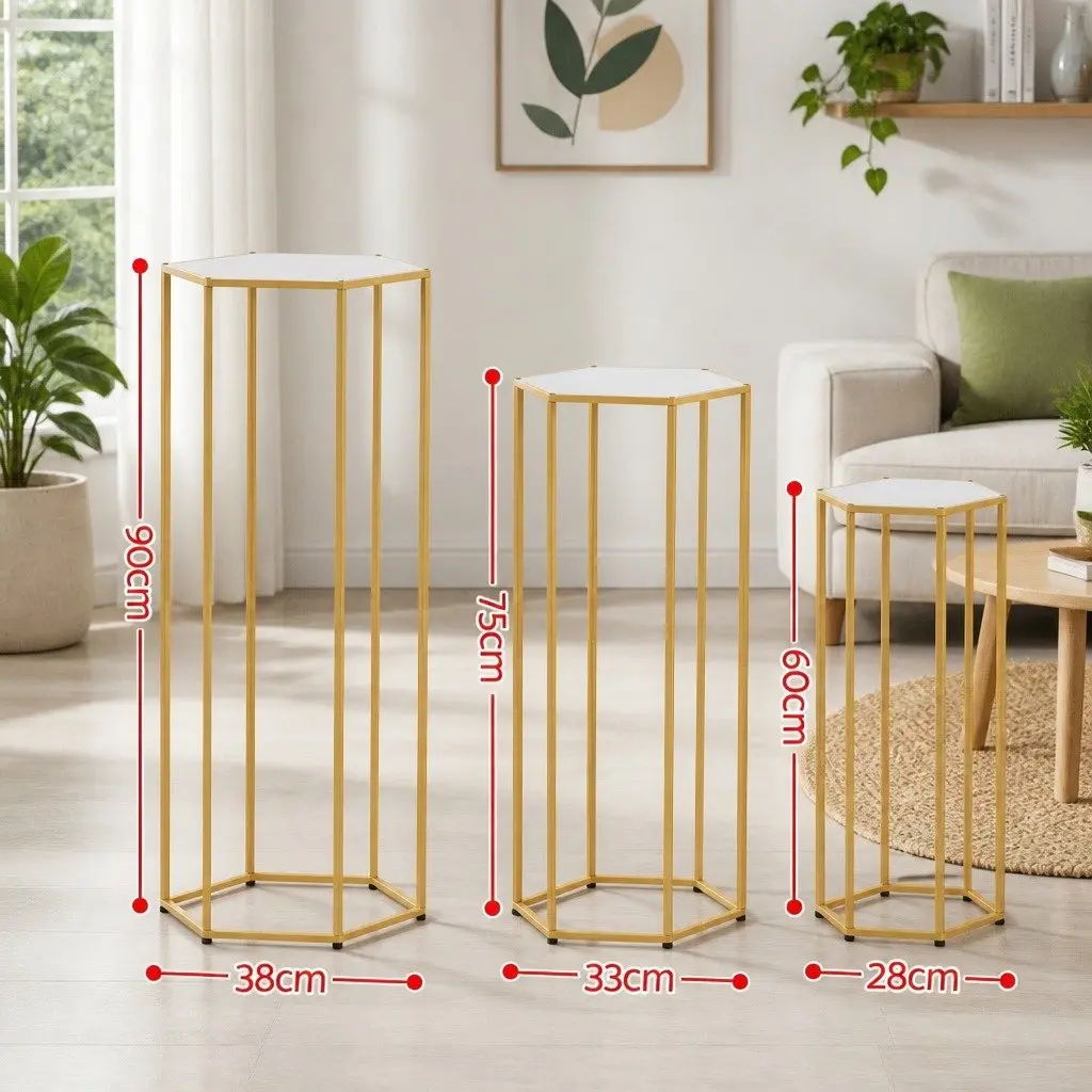 3 Piece Metal Hexagon Wedding Stand Set Gold Graduated Sizes