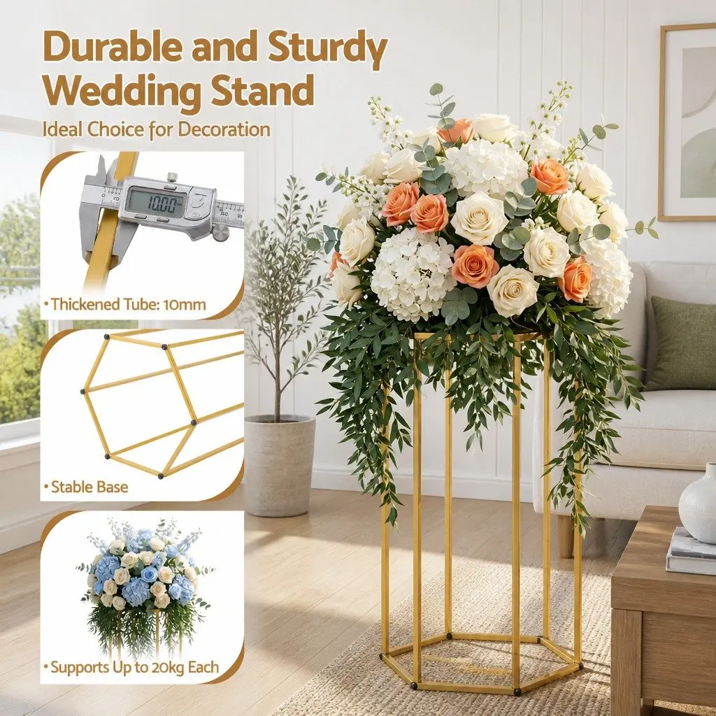 3 Piece Metal Hexagon Wedding Stand Set Gold Graduated Sizes