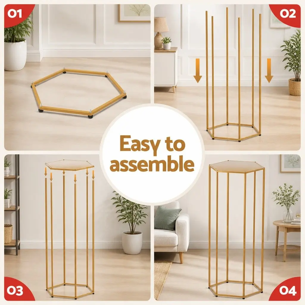 3 Piece Metal Hexagon Wedding Stand Set Gold Graduated Sizes