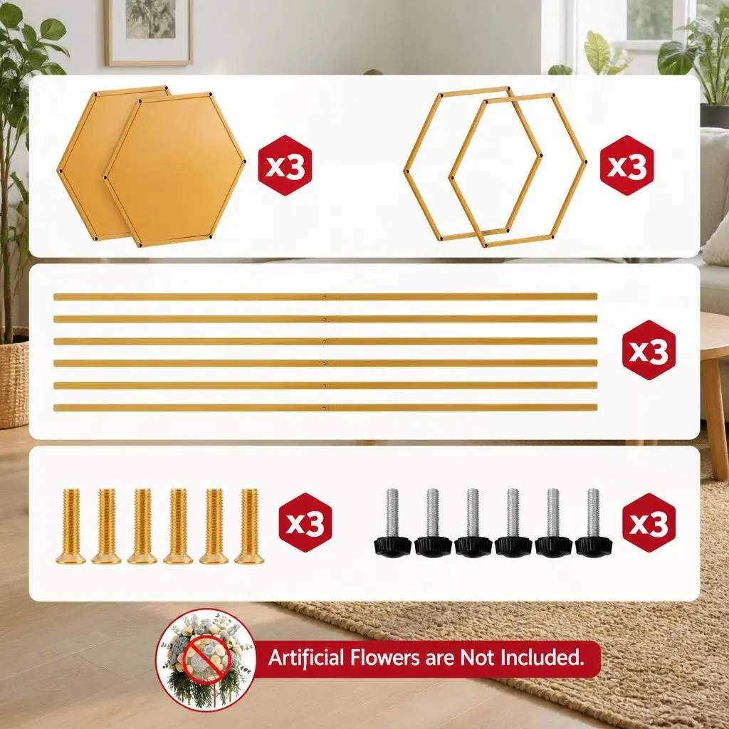 3 Piece Metal Hexagon Wedding Stand Set Gold Graduated Sizes