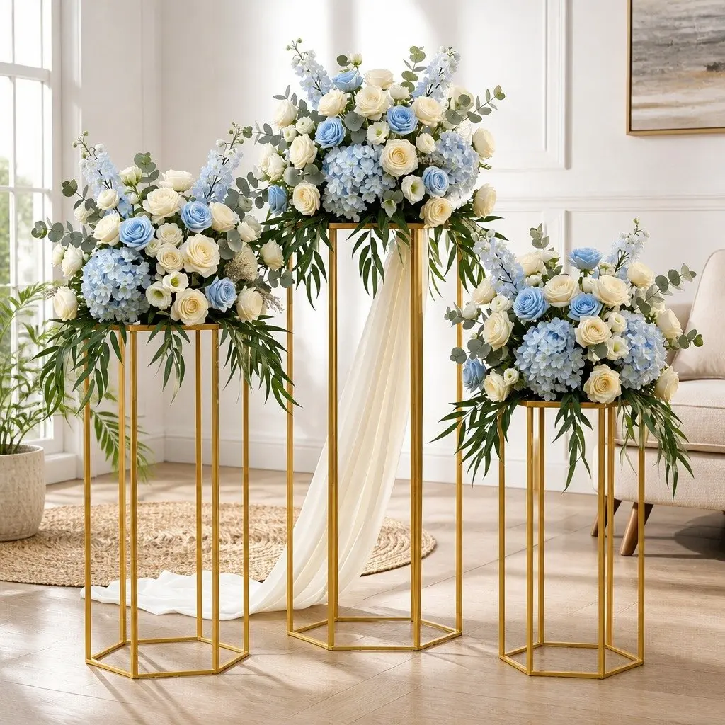 3 Piece Metal Hexagon Wedding Stand Set Gold Graduated Sizes