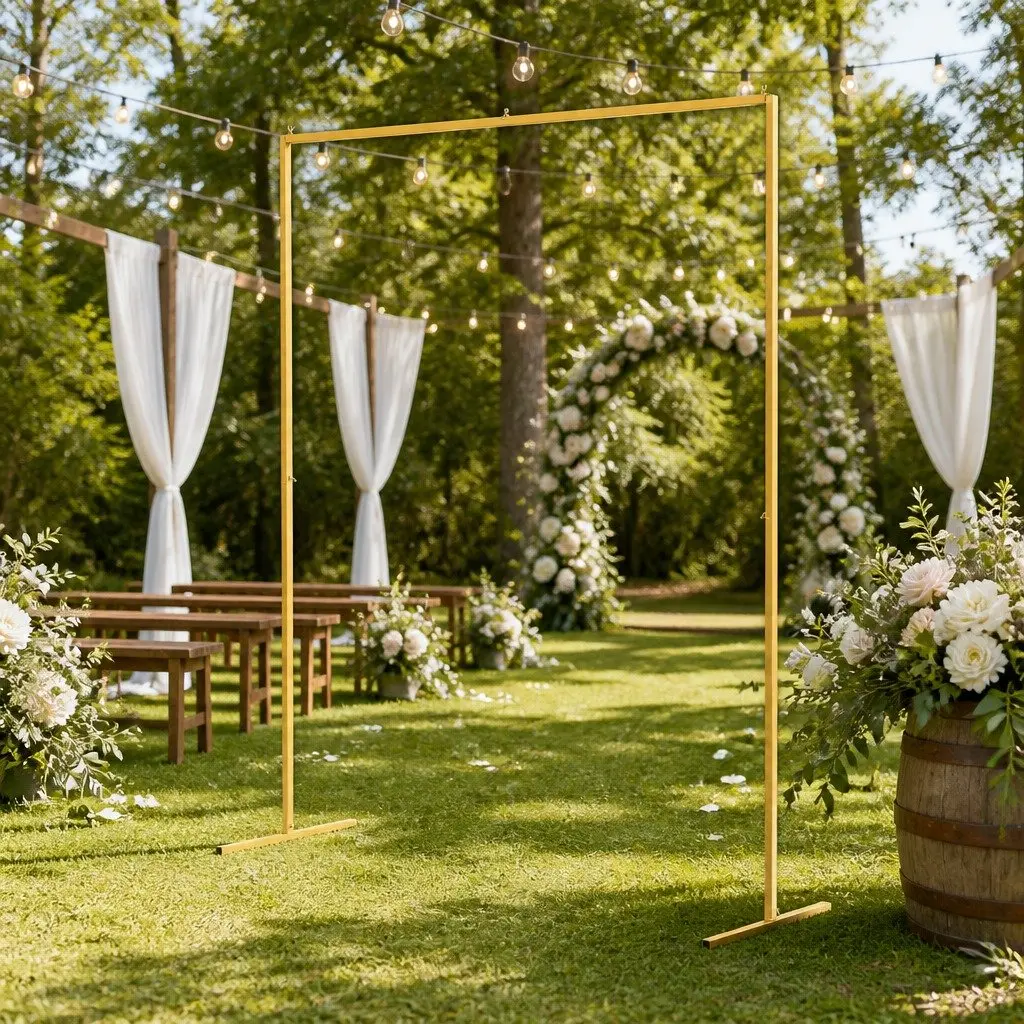 Backdrop Stand Metal 2M Gold for Wedding Background Decoration Party Flower Balloon Display
