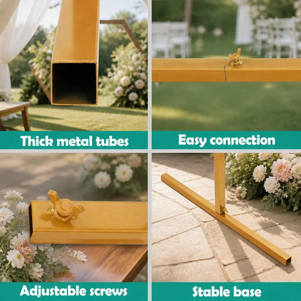 Backdrop Stand Metal 2M Gold for Wedding Background Decoration Party Flower Balloon Display