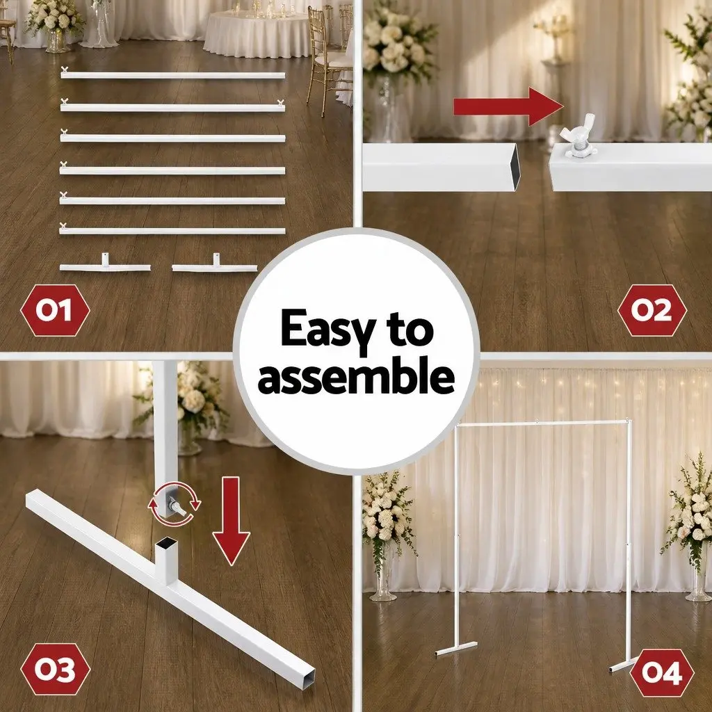 Backdrop Stand Metal 2M White for Wedding Party Decoration Display Flower Balloon Background