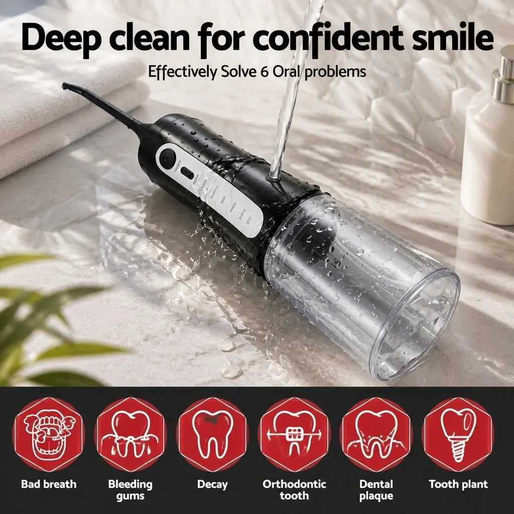 Cordless Water Flosser Oral Irrigator 350ml Tank Black