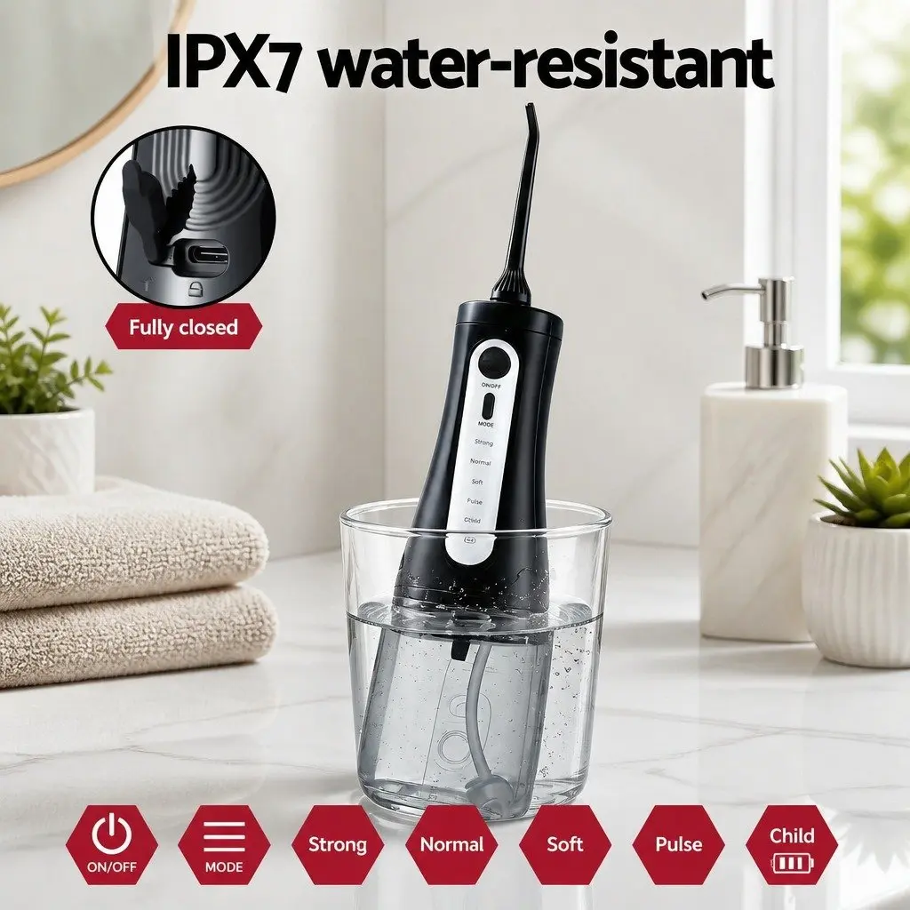 Cordless Water Flosser Oral Irrigator 350ml Tank Black