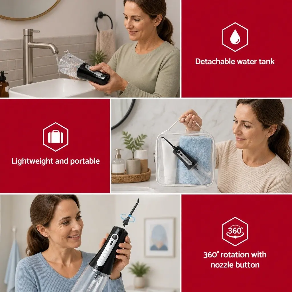 Cordless Water Flosser Oral Irrigator 350ml Tank Black