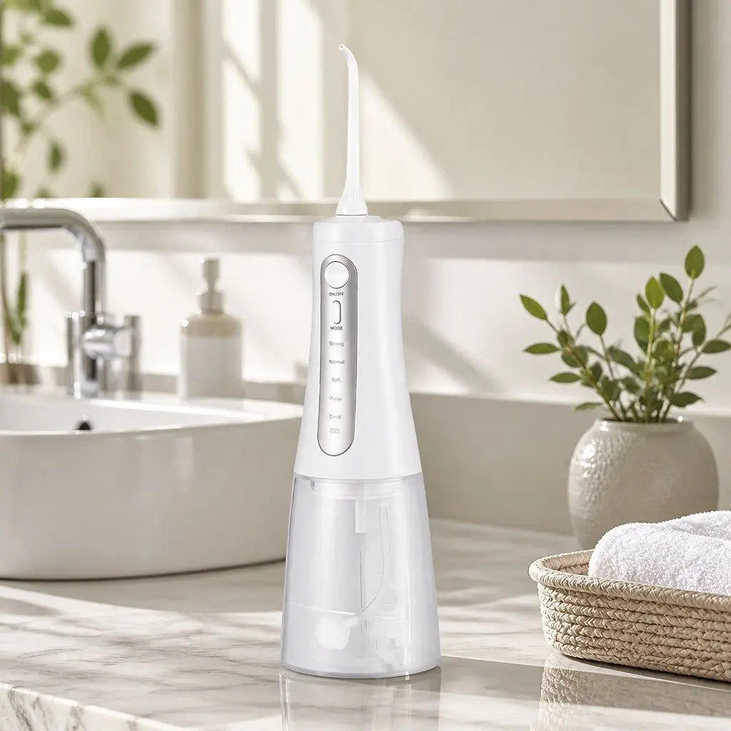 Cordless Oral Irrigator Rechargeable Water Flosser 350ml Tank with 8 Nozzle Heads and 5 Pressure Settings for Effective Teeth Cleaning