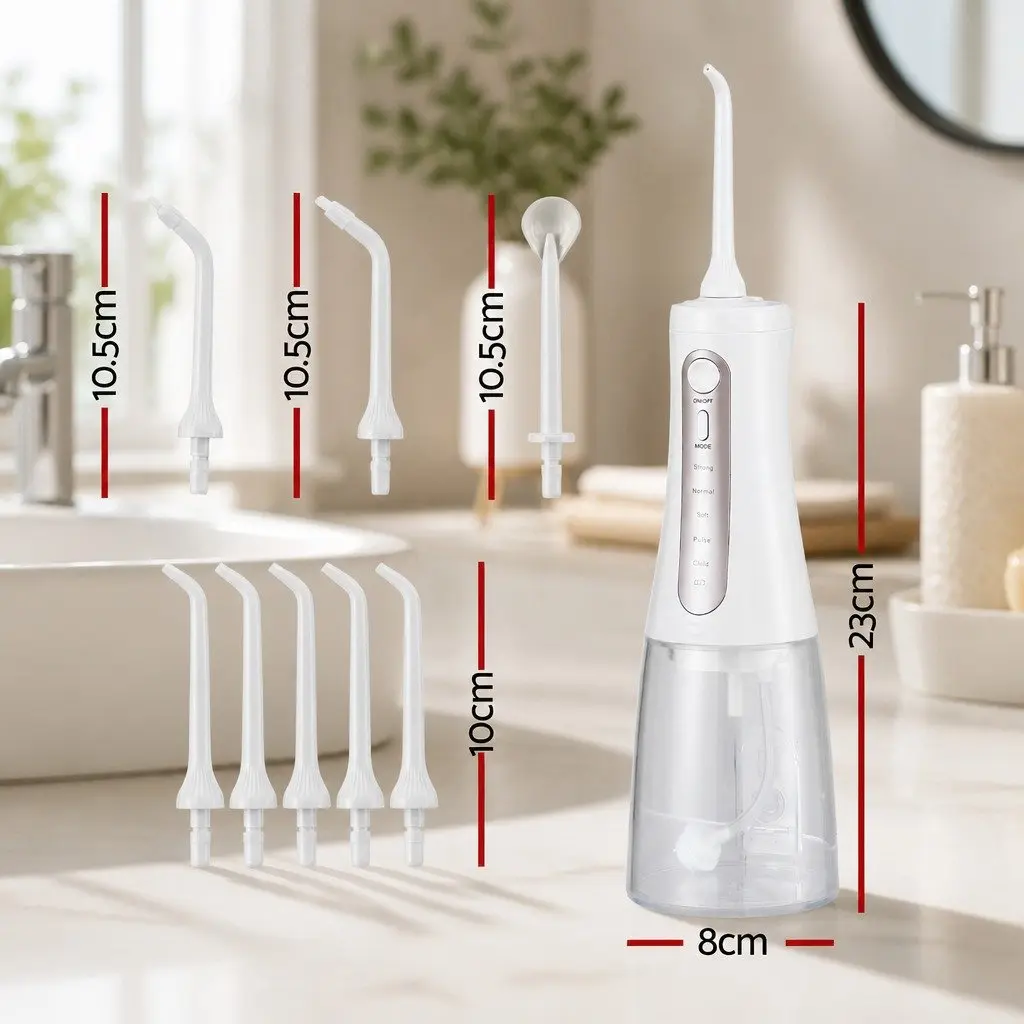 Cordless Oral Irrigator Rechargeable Water Flosser 350ml Tank with 8 Nozzle Heads and 5 Pressure Settings for Effective Teeth Cleaning