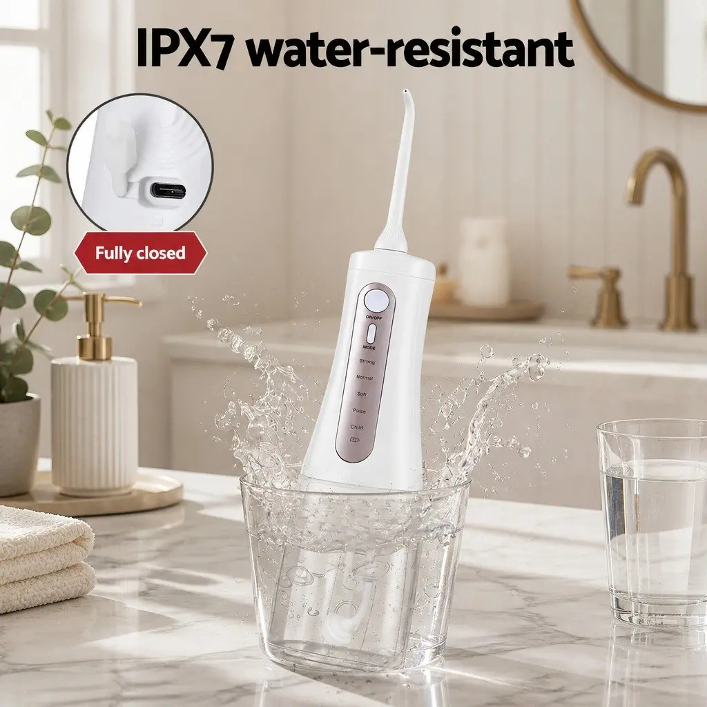 Cordless Oral Irrigator Rechargeable Water Flosser 350ml Tank with 8 Nozzle Heads and 5 Pressure Settings for Effective Teeth Cleaning