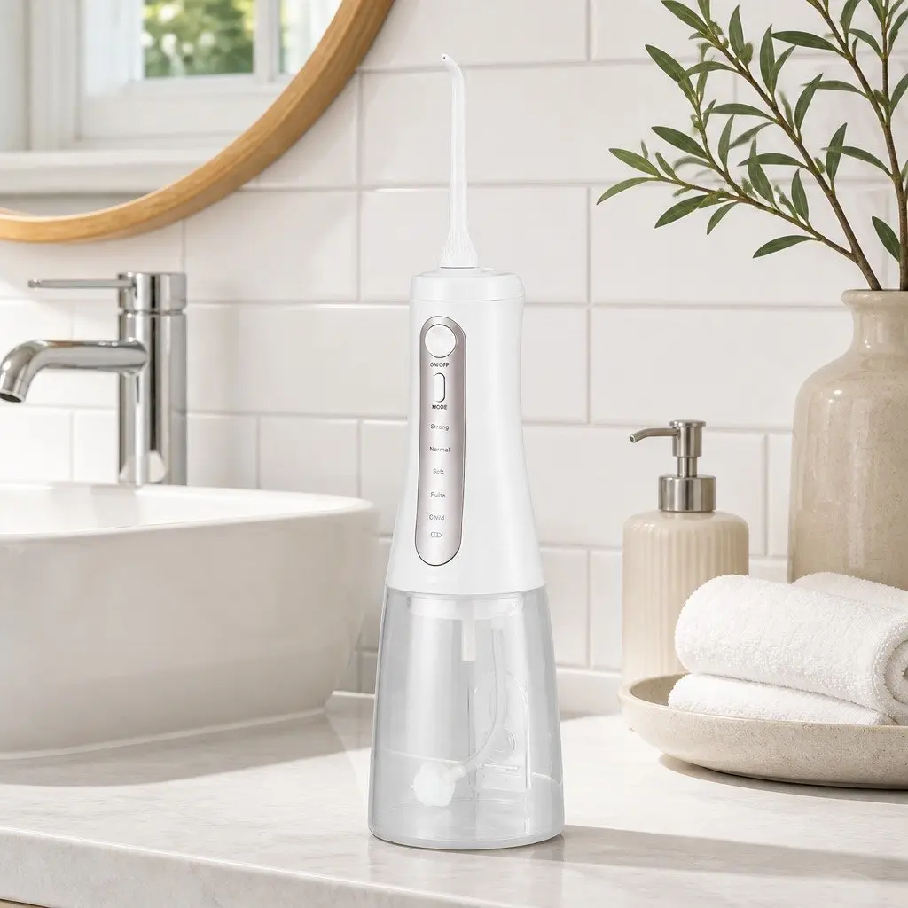 Cordless Oral Irrigator Rechargeable Water Flosser 350ml Tank with 8 Nozzle Heads and 5 Pressure Settings for Effective Teeth Cleaning