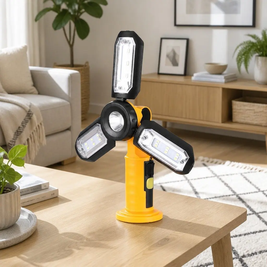 Rechargeable LED Work Light Portable Cordless Folding Lamp Yellow 300LM with Magnetic Attachment and 90 Degree Rotation