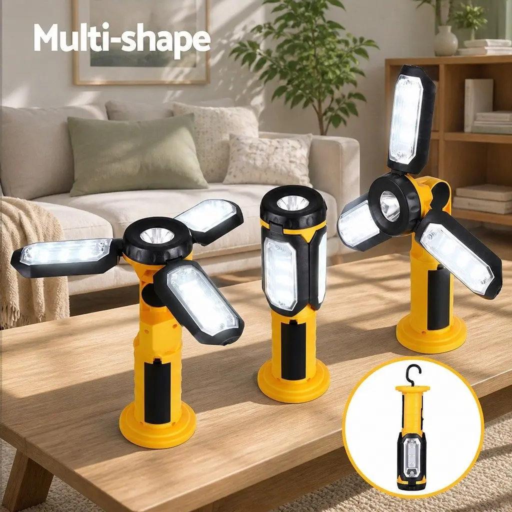 Rechargeable LED Work Light Portable Cordless Folding Lamp Yellow 300LM with Magnetic Attachment and 90 Degree Rotation