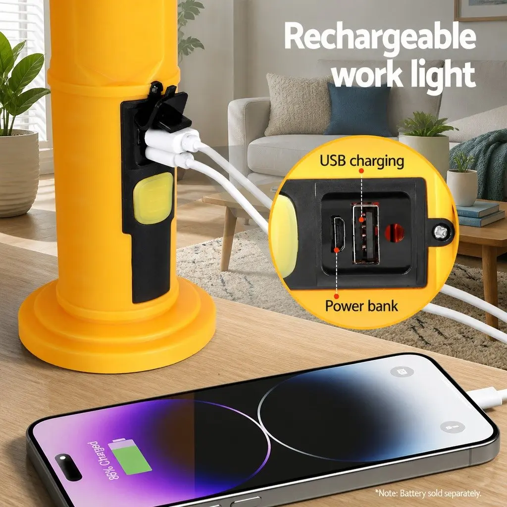 Rechargeable LED Work Light Portable Cordless Folding Lamp Yellow 300LM with Magnetic Attachment and 90 Degree Rotation