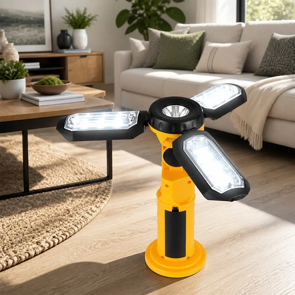 Rechargeable LED Work Light Portable Cordless Folding Lamp Yellow 300LM with Magnetic Attachment and 90 Degree Rotation