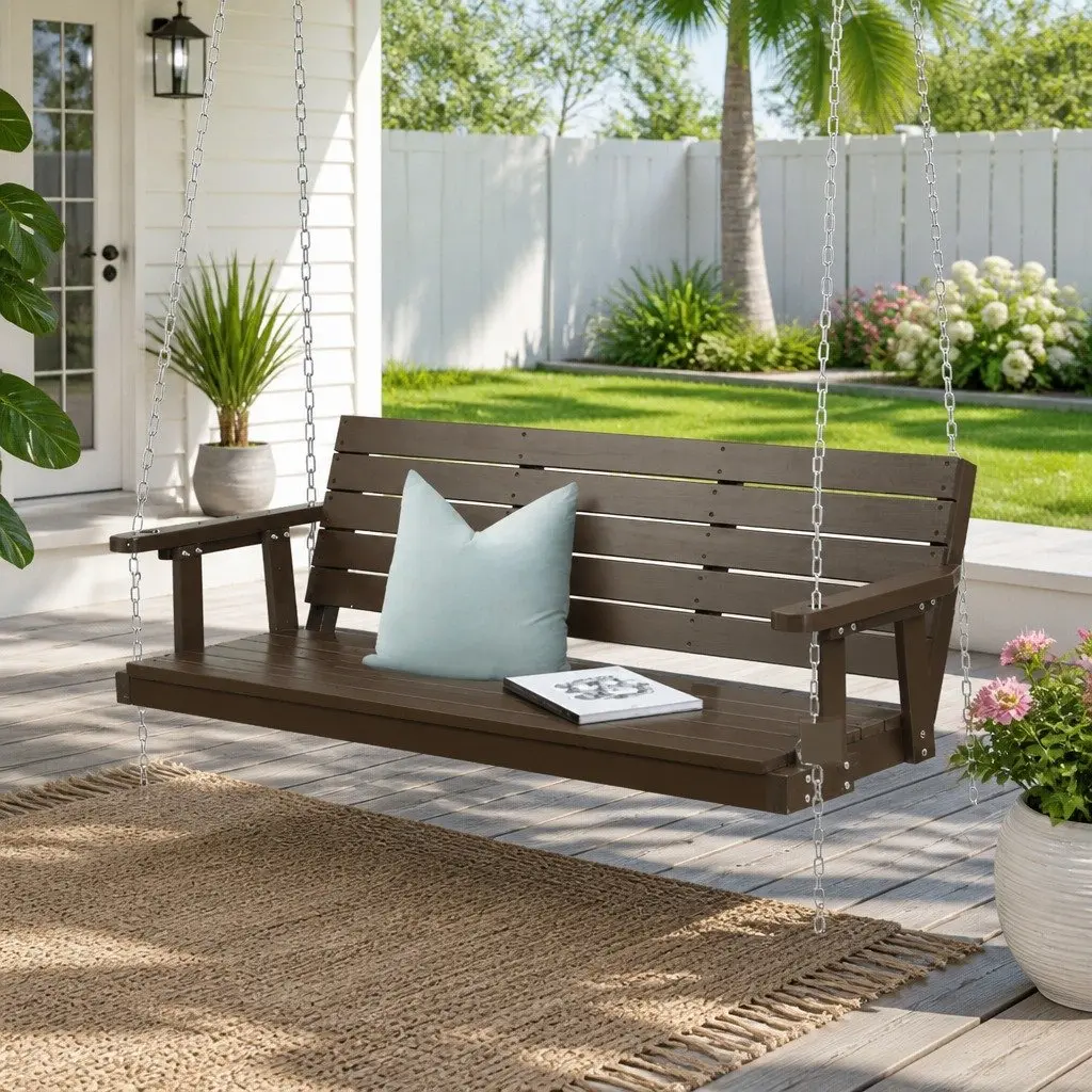 3 Seater Swing Chair Outdoor Garden Furniture Wooden Bench Solid Fir Brown