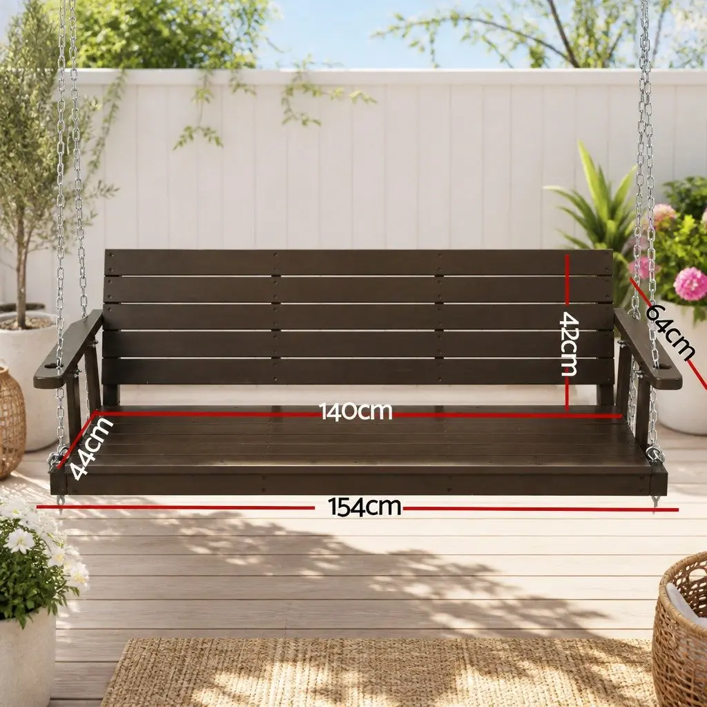 3 Seater Swing Chair Outdoor Garden Furniture Wooden Bench Solid Fir Brown