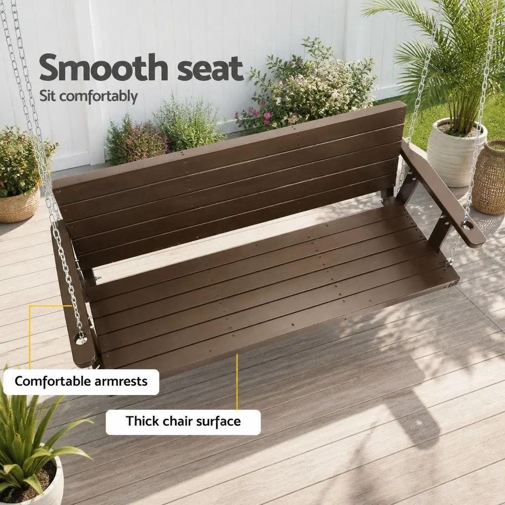 3 Seater Swing Chair Outdoor Garden Furniture Wooden Bench Solid Fir Brown