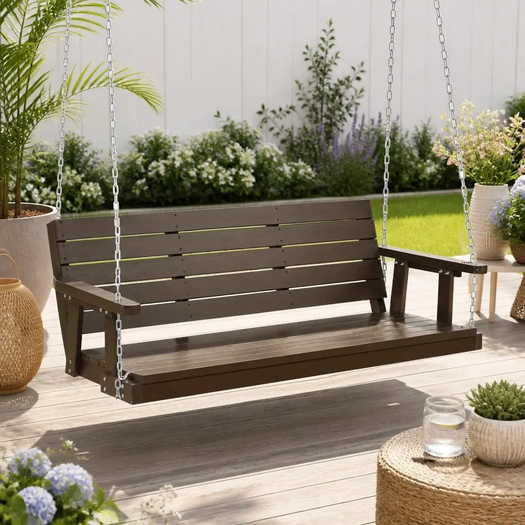 3 Seater Swing Chair Outdoor Garden Furniture Wooden Bench Solid Fir Brown