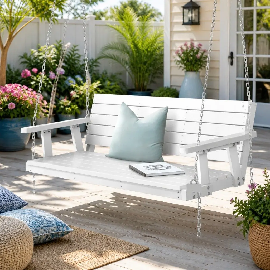 3 Seater Porch Swing Chair Outdoor Hanging Bench Garden Furniture White