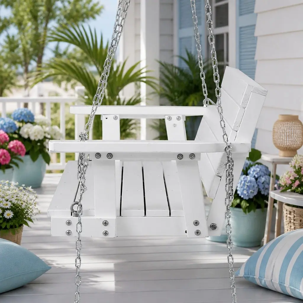 3 Seater Porch Swing Chair Outdoor Hanging Bench Garden Furniture White
