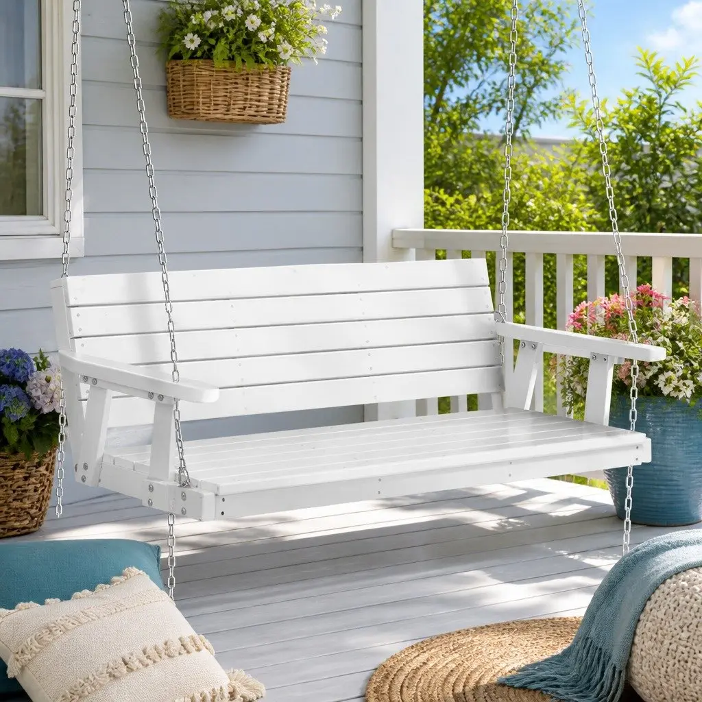 3 Seater Porch Swing Chair Outdoor Hanging Bench Garden Furniture White