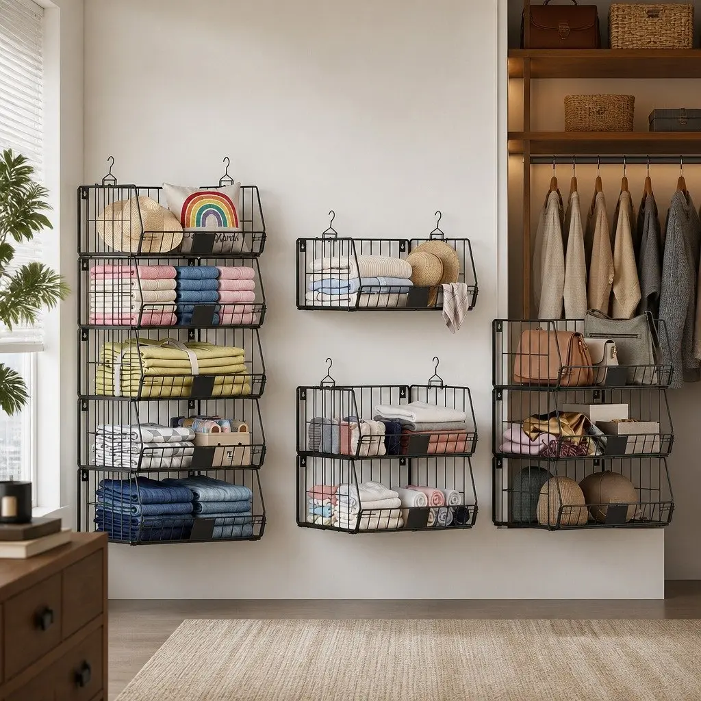 5 Tier Stackable Closet Organizer Iron 40cm W x 30cm D x 110cm H Black