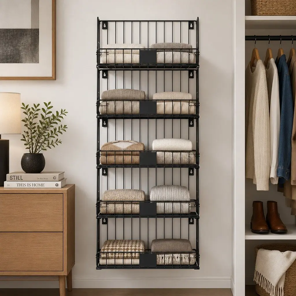 5 Tier Stackable Closet Organizer Iron 40cm W x 30cm D x 110cm H Black
