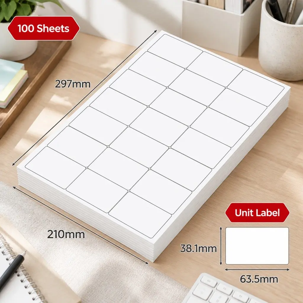 A4 White Matte Self Adhesive Label Sheets 100 Pack 21 Labels Per Sheet