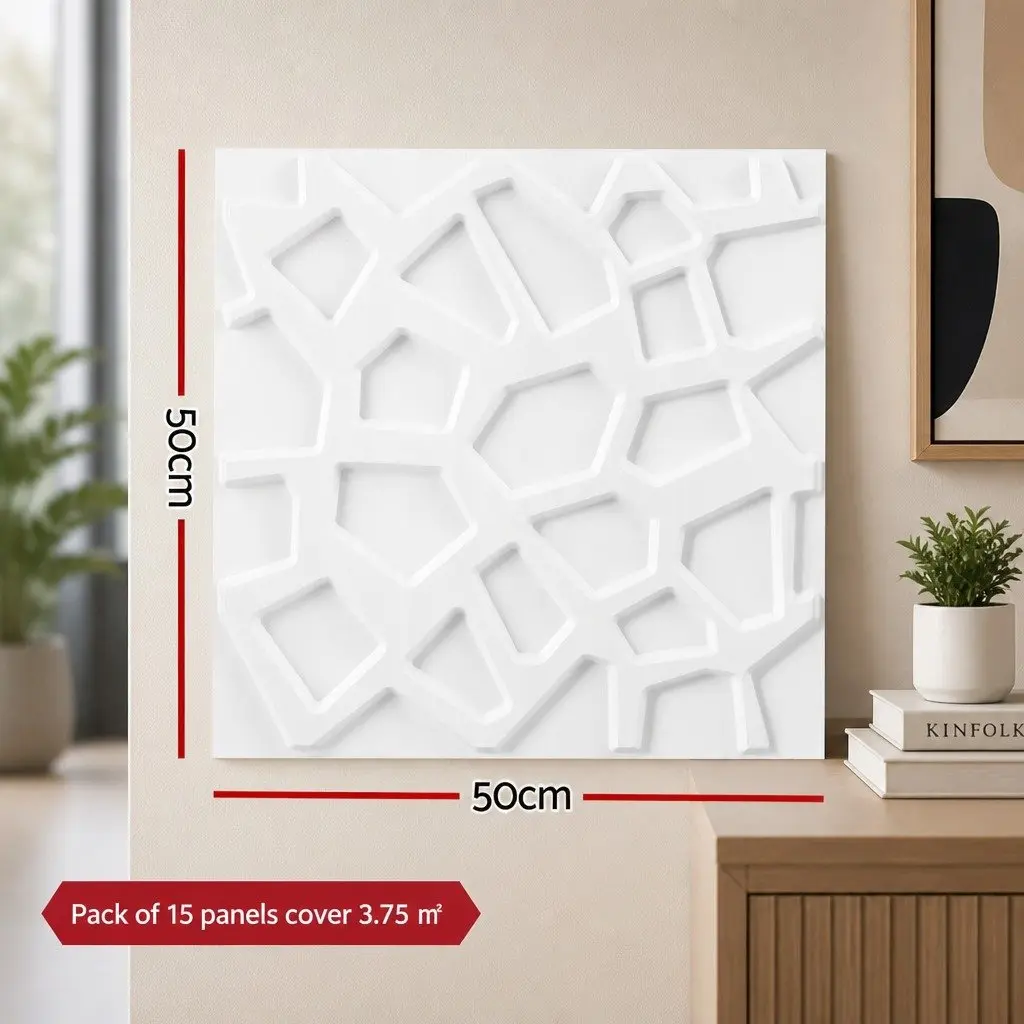 PVC 3D Wall Panels Set of 15 White 50x50cm Decorative Feature Panels for Home Interior Decor